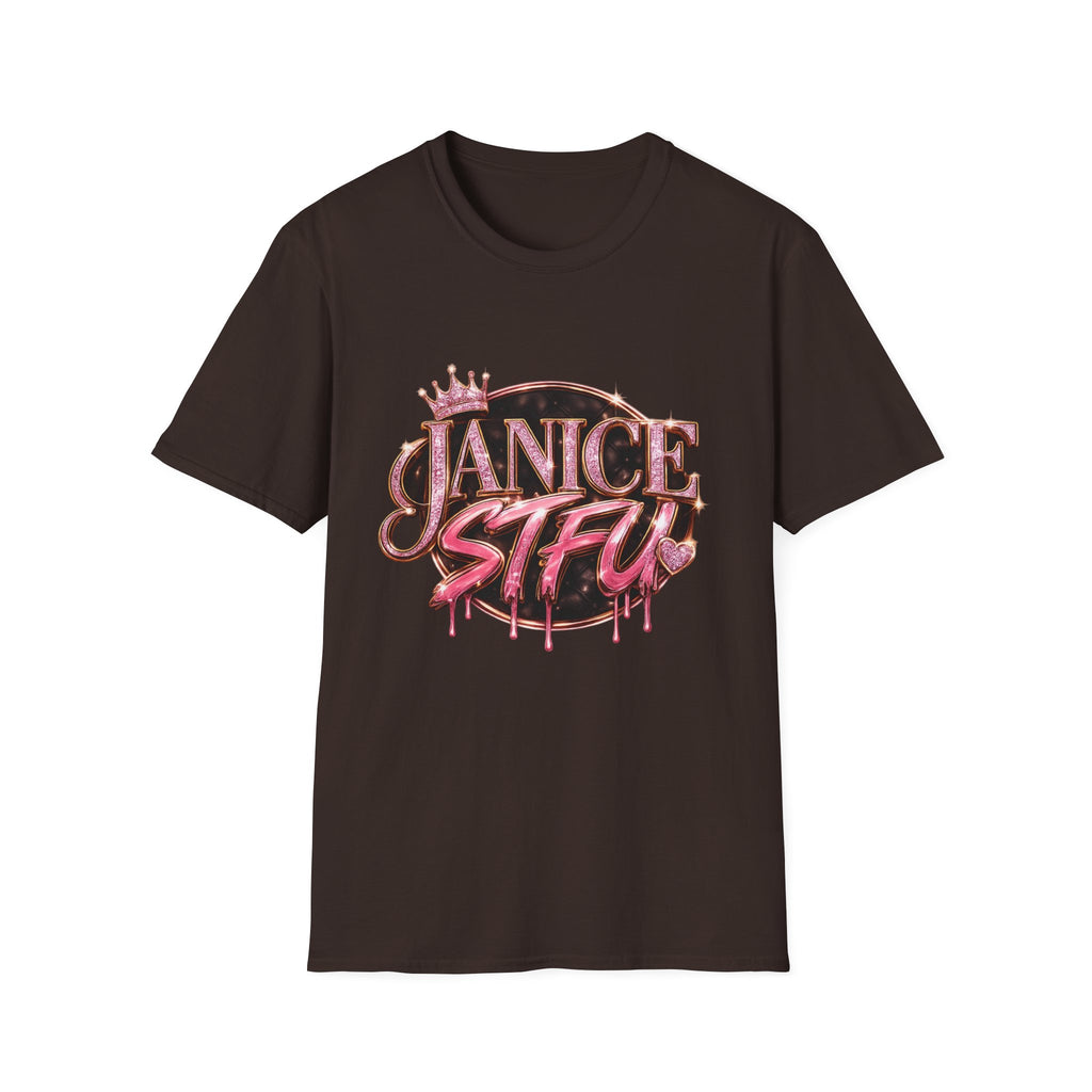 Janice Stfu  Styled Graphic T-Shirt — Pink Crowned Name Design